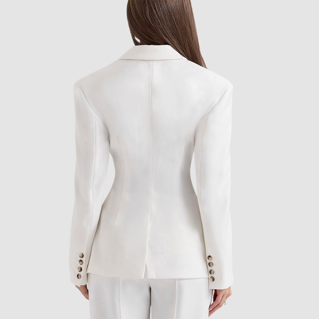 Katharina - Eleganter zweireihiger weißer Hosenanzug