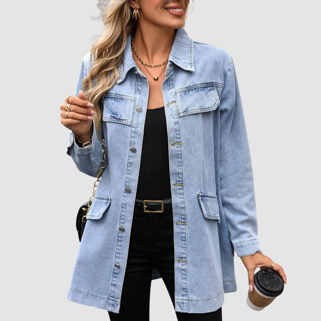 Lena - Lange hellblaue Denim-Jacke