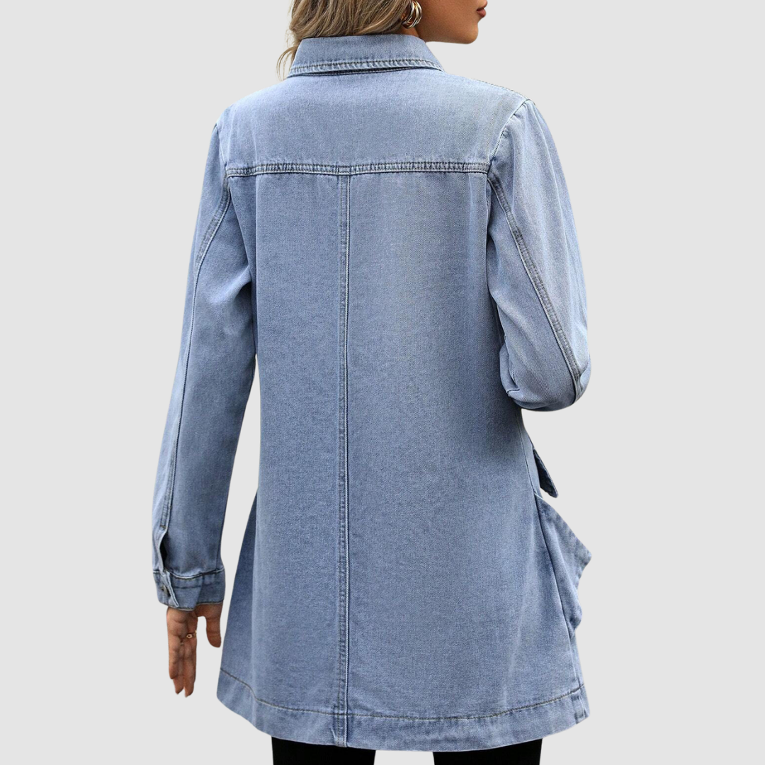 Lena - Lange hellblaue Denim-Jacke
